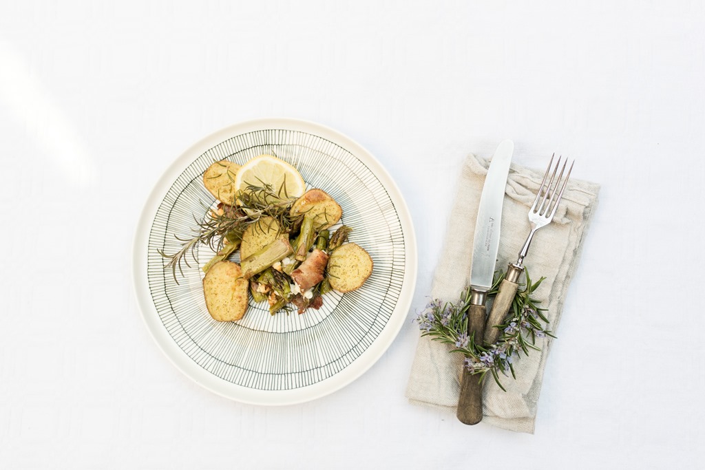 Rosmarinkartoffel, grüner Spargel, Rezept